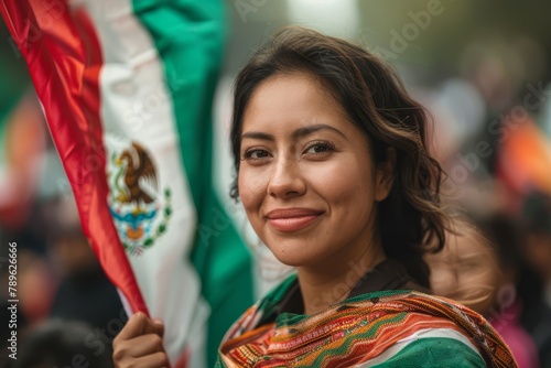 Mexican woman at independence day. Mexico independence. Mexican woman with flag. Mexican woman. Mexican sombrero. Horizontal banking poster background for web