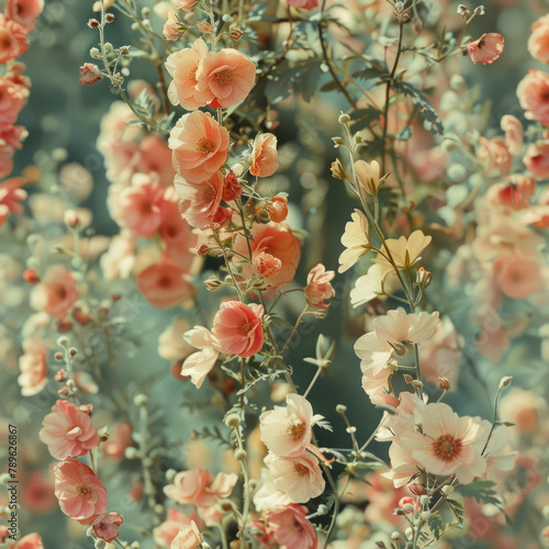 seamless pattern of vintage flowers in soft light