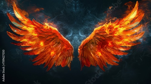 Wings of orange and fiery color with flames .