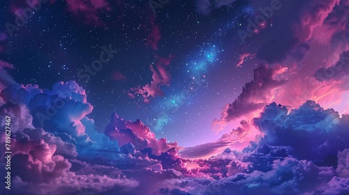 Fantasy Drawing of a Sky Cloud Space Galaxy Background with Stars in Bright Colors © Saran