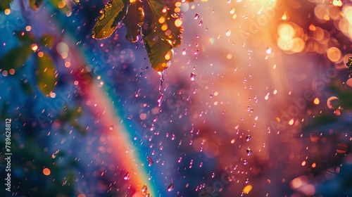 Looking through the rain in nature and seeing it creating beautiful psychedelic rainbow colours in the sunny sky.