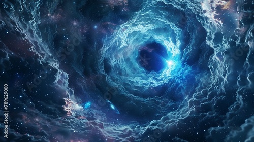 Portal to another world. Cosmic wormhole. Space travel concept. Science fiction universe exploration