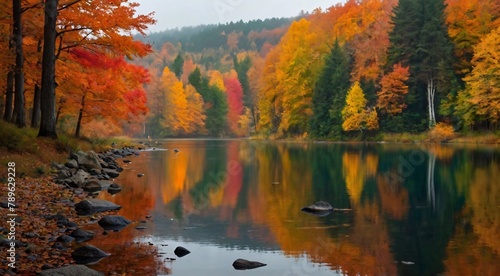 High definition wallpaper of a beautiful autumn landscape with colorful leaves, trees, and a serene atmosphere