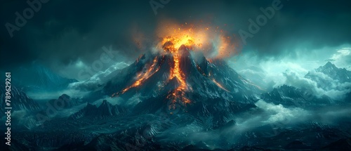 Mythic Eruption: Olympus' Fiery Symphony. Concept Fantasy, Mythology, Action-packed, Fiery, Adventure photo