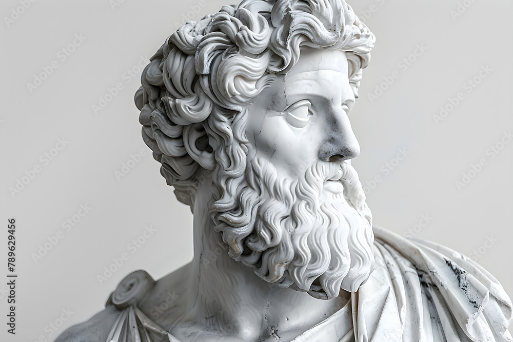 A marble masterpiece of a Greek god statue on a white background, suitable for museum decor or classical art inspiration.