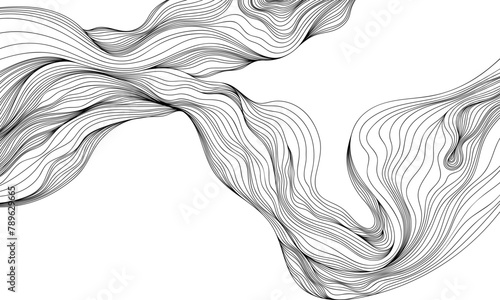 Abstract shape shin lines. Hand drawn smoke illustration. Ink painting hairstyle composition.