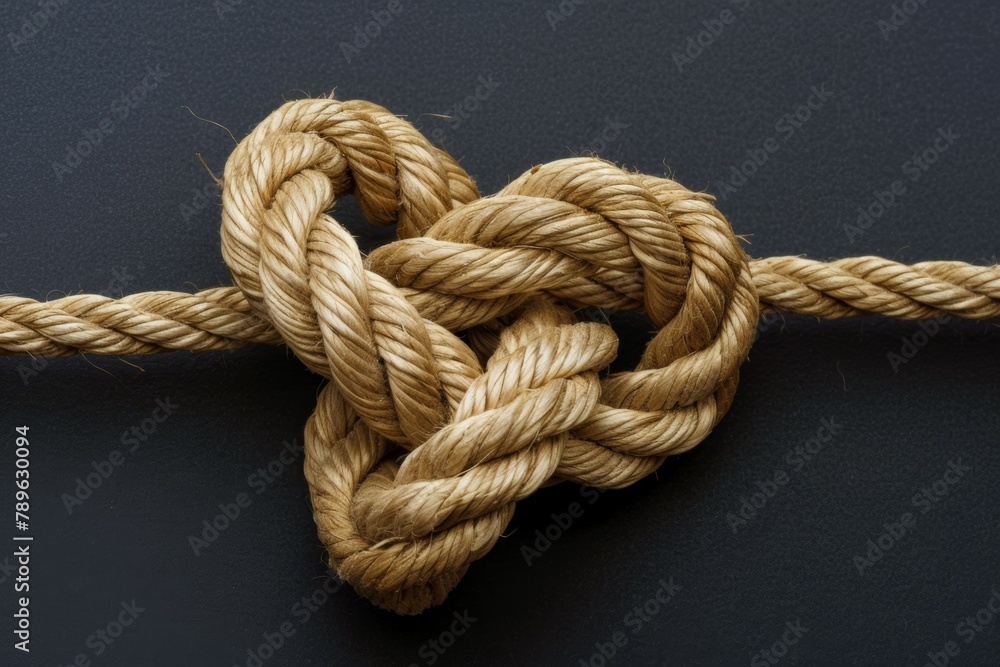 A tied knot on a rope. Business concept. Backdrop with selective focus and copy space