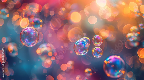Colorful Soap Bubbles Floating With Bokeh Background