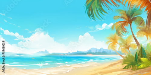 Summer Banner - Sunny Sand With Palm Leaves In Tropical Beach © Natalja