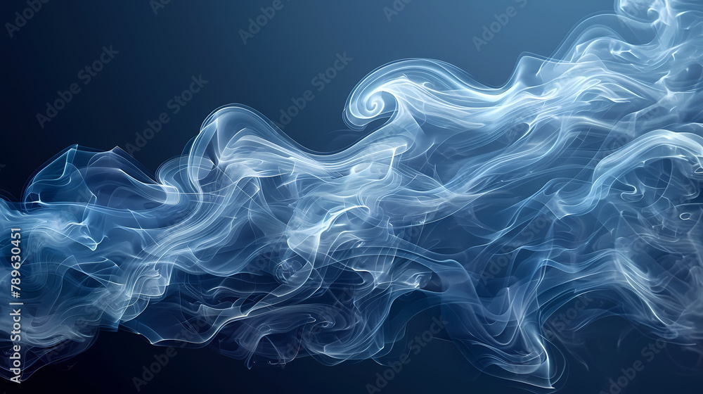 Abstract Swirls of White Smoke Against a Deep Blue Background Abstract Swirls of White Smoke Against a Deep Blue Background