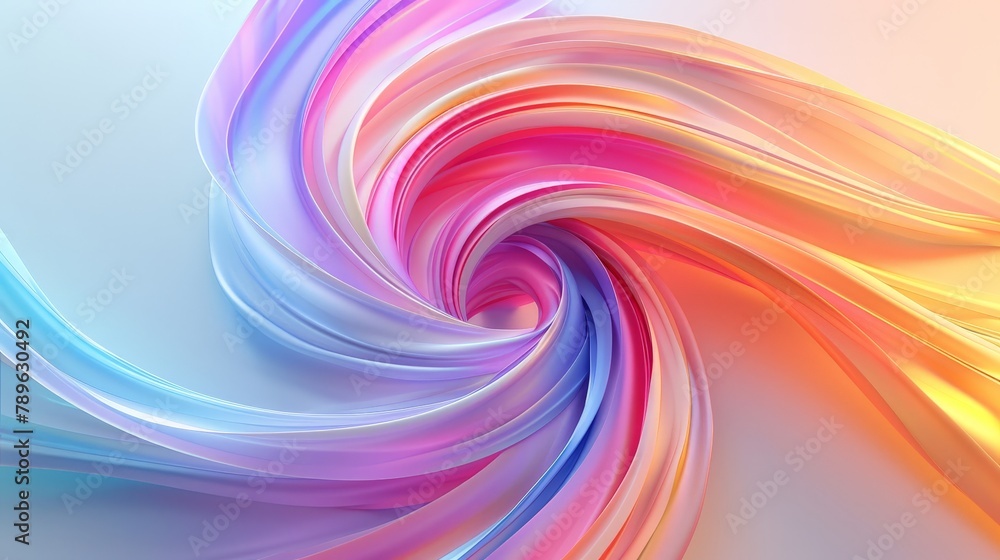 3D render of fluid spiral line on white background, iridescent colors, minimalistic design, backdrop