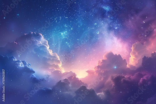 Fantasy Drawing of a Sky Cloud Space Galaxy Background with Stars in Bright Colors