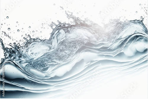 water splash isolated on white. Transparent clear white water surface texture with ripples, splashes and bubbles. Abstract summer banner background Water waves in sunlight with copy space Cosmetic