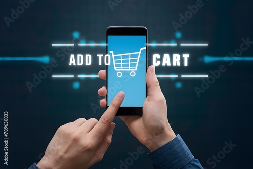 Image Add to cart internet shopping, person hand using smartphone