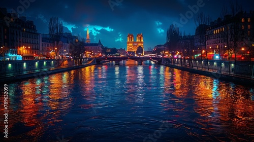 Aerial View of Paris France At Night