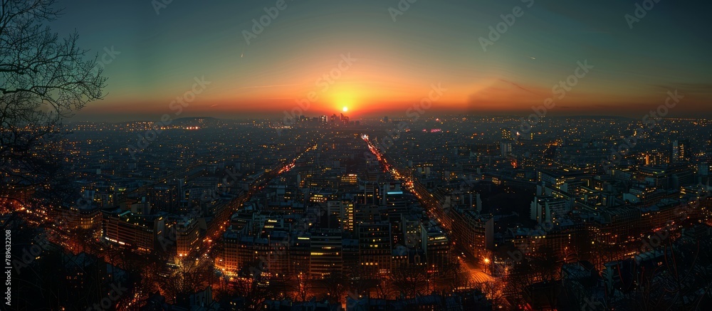 Aerial View of Paris France At Night