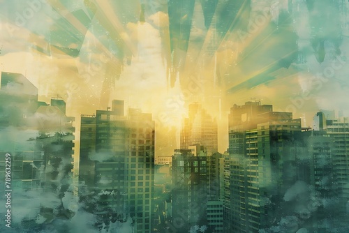 Background  buildings. City  rays  art  sky  sun  grungy  design  conceptual  background  urban  buildings  illustration .