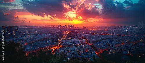 Aerial View of Paris France At Night