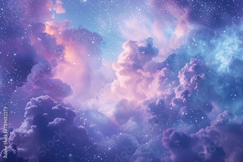 Fantasy Drawing of a Sky Cloud Space Galaxy Background with Stars in Bright Colors