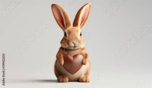 Adorable 3D bunny with chocolate heart. Valentine's Day, Easter bunny. illustration for celebrations © Viktoria Tom