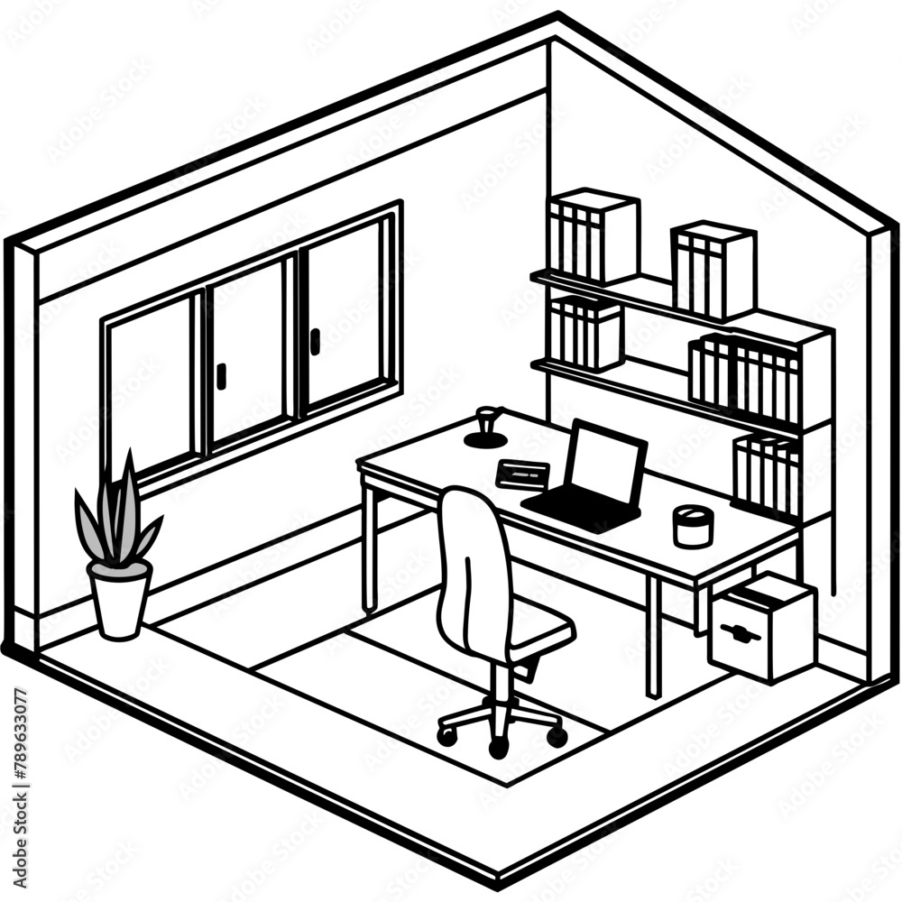 contemporary-white-home-office--3d-rendering-of-a- vector illustration