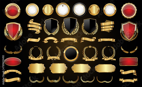 Luxury badges and labels with laurel wreath silver and gold collection 