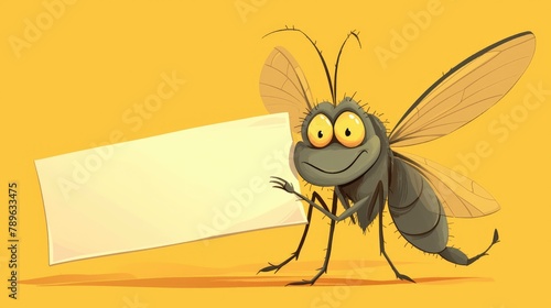 2d illustration of a mosquito cartoon holding a blank sign
