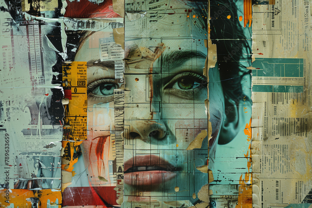 custom made wallpaper toronto digitalPortrait of a woman with a painted face, Contemporary art collage, Abstract design