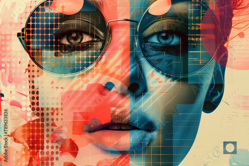 Portrait of a woman with glasses Contemporary art collage Abstract design