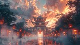 Traditional Chinese Mythological Dragon Gate and Heavenly Palace