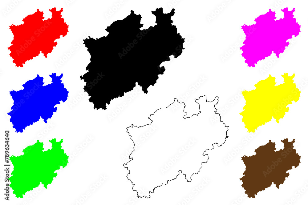 Obraz premium North Rhine-Westphalia (Federal Republic of Germany, State of Germany, NRW) map vector illustration, scribble sketch North Rhine-Westphalia map