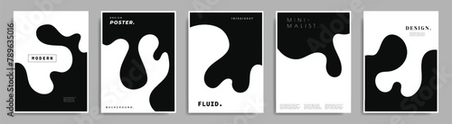 Abstract black and white fluid shapes background template set. Liquid forms design.  For branding, promotion, or presentation.