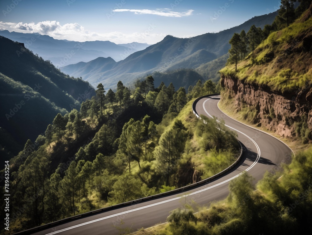 A Serene Mountain Road on a Sunny Afternoon