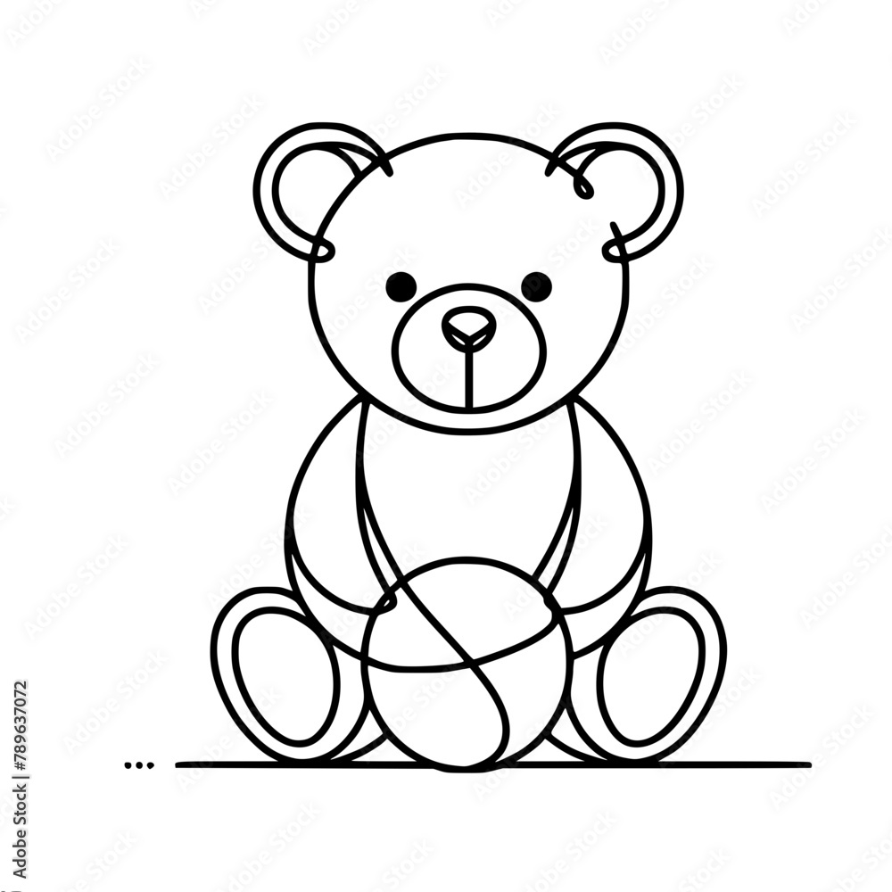teddy bear sitting with a ball, single line vector drawing teddy bear sitting with a ball, single line vector drawing