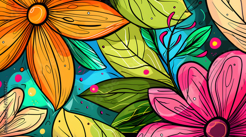 Enchanting Abstract Flower Garden  Elegant Vectored Leaves  Colors Flow and Blooming on White