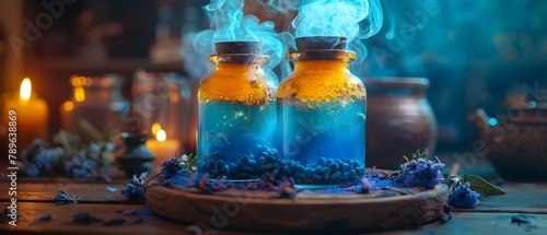 Enchanted Brew: A Mystic Elixir Amidst Witches' Charms. Concept Fantasy Potions, Bewitched Ingredients, Magic Cauldron, Witchcraft Rituals, Mystic Elixirs