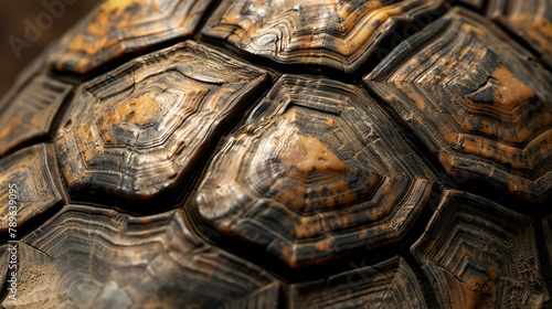 A close-up of a turtle's shell, showing the intricate details of the scutes.