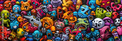 A multitude of vibrant monsters gathered together in various shapes and sizes  showcasing an array of colors and features