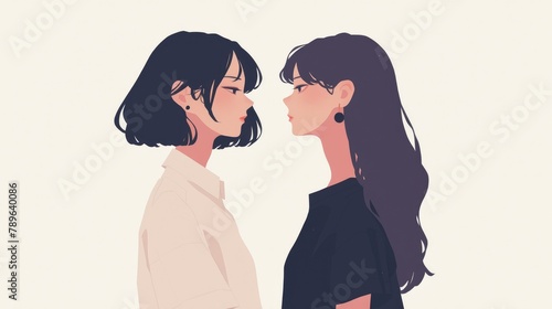An illustration depicting two girls set against a white background