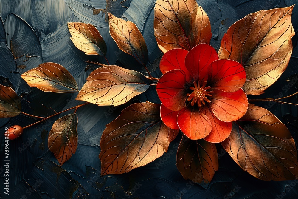 Flowers, leaves. The future looks stylish on paper. Luminous golden texture. Prints, wall papers,