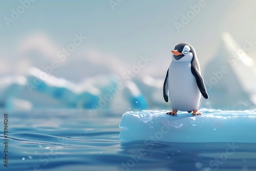 Cute penguin standing on iceberg in the sea .