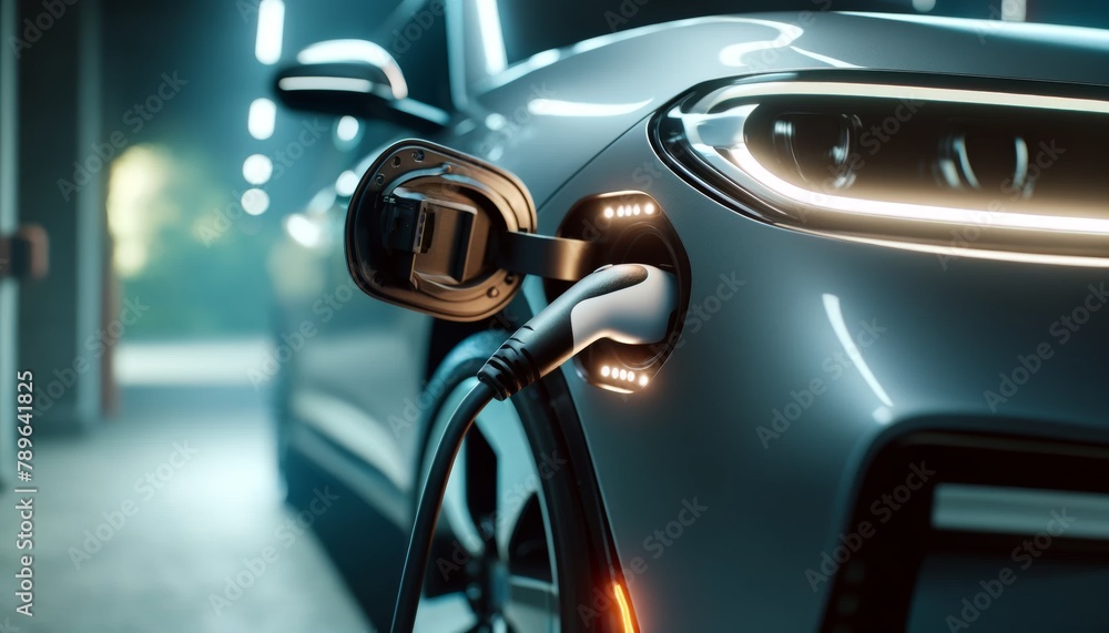 Electrical Car Station Charging Close Up Electrical Car Station Charging Close Up