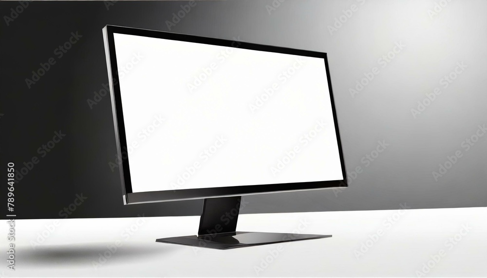 Modern Black Monitor with White Screen for Mockup - Template for Graphic, Web Design or Program Presentation Modern Black Monitor with White Screen for Mockup - Template for Graphic, Web Design or Program Presentation