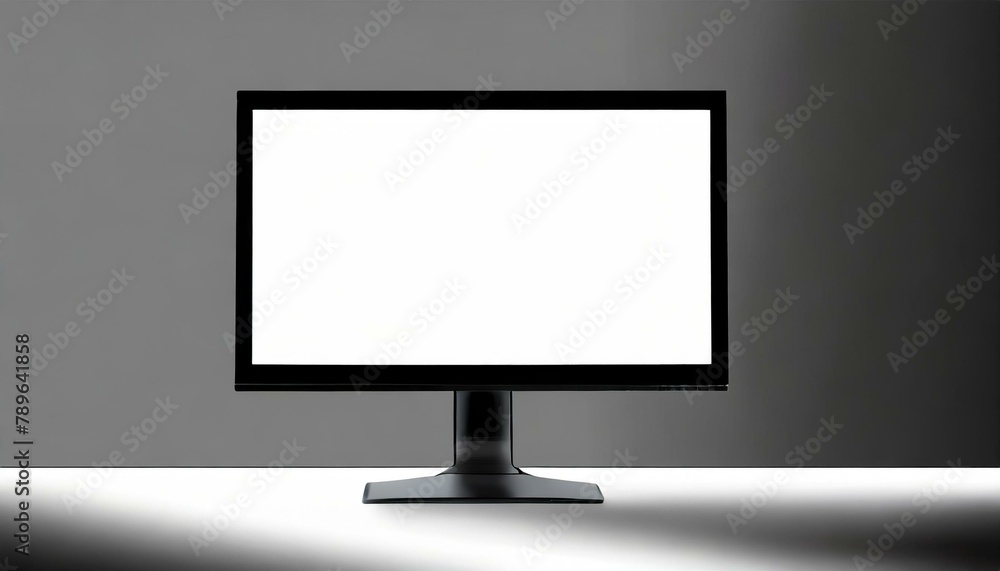 Modern Black Monitor with White Screen for Mockup - Template for Graphic, Web Design or Program Presentation Modern Black Monitor with White Screen for Mockup - Template for Graphic, Web Design or Program Presentation