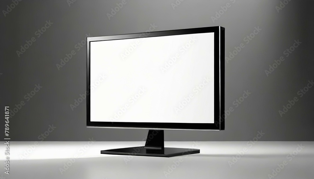 Modern Black Monitor with White Screen for Mockup - Template for Graphic, Web Design or Program Presentation Modern Black Monitor with White Screen for Mockup - Template for Graphic, Web Design or Program Presentation