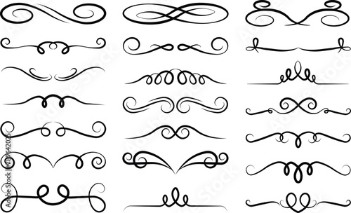 Swirl ornament icon in line set. curls, divider and filigree ornaments graphic elements for design vector for apps or web decorative Classic calligraphy swirls isolated on transparent background