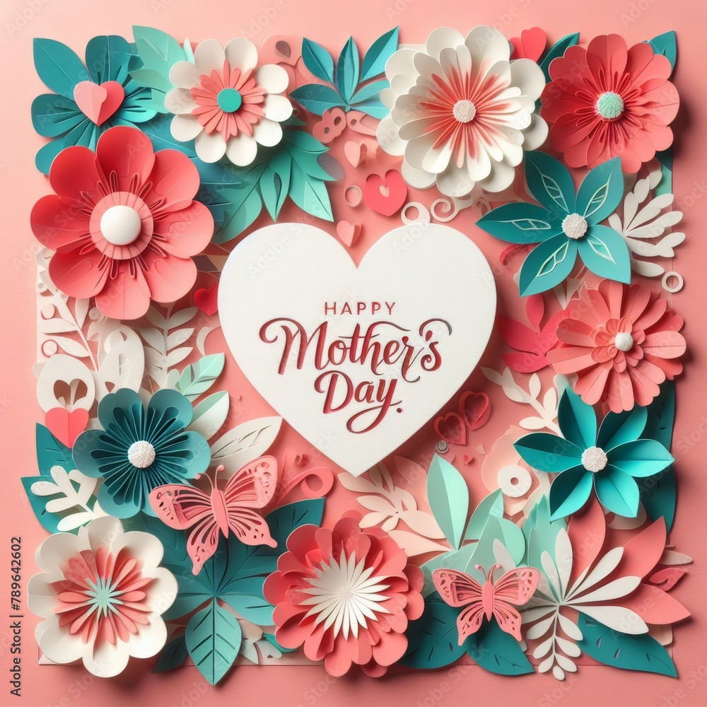 Pink 3D Paper Art for Mother's Day with Butterflies Pink 3D Paper Art for Mother's Day with Butterflies