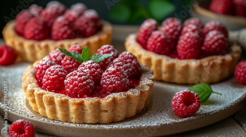 Raspberry Almond Tartlets. AI generate illustration