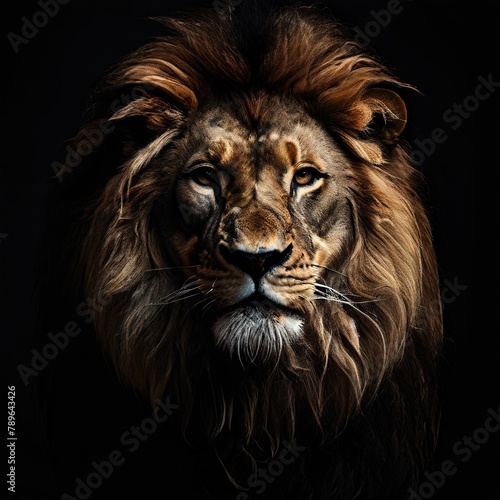 lion with deep look on black background