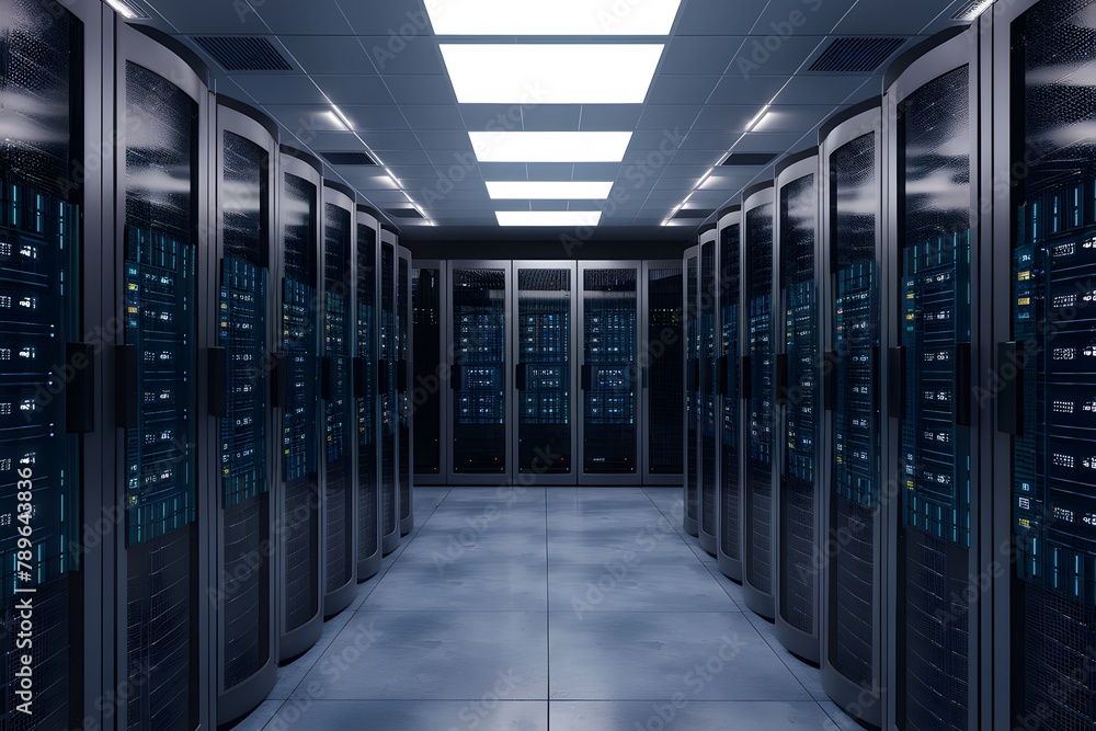 White server center room 3D rendering with advanced computer systems White server center room 3D rendering with advanced computer systems
